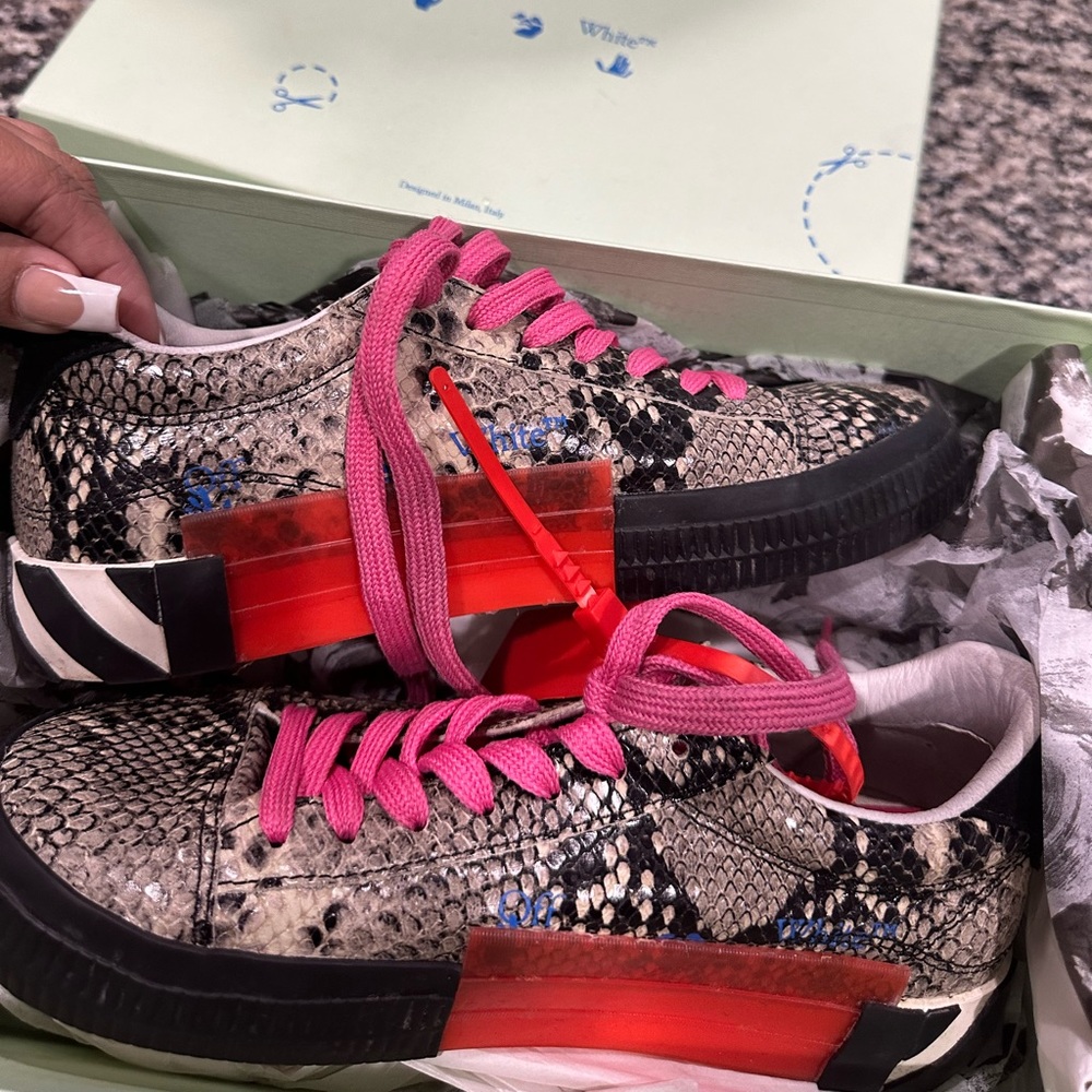 Off white snake skin sneakers